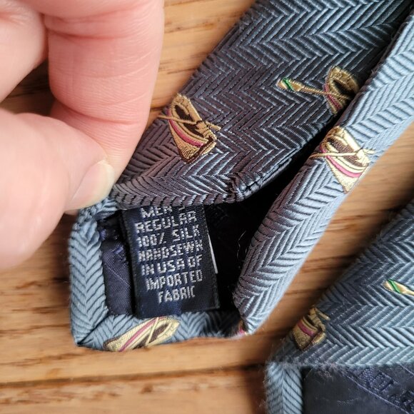 LANDS END Blue 100% Silk Necktie Row Boat Tie 60" Outdoor Made in U.S.A - Picture 8 of 12